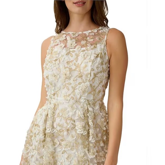 Adrianna Papell Floral Embroidered Crew Neck Fit and Flare Dress - Picture 8 of 17